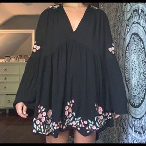te amo black embroidered babydoll dress